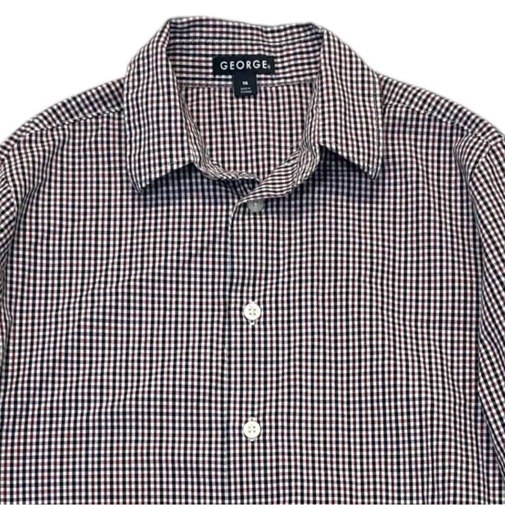 Plaid Button Down Oxford Shirt Boys Size 14 red black white